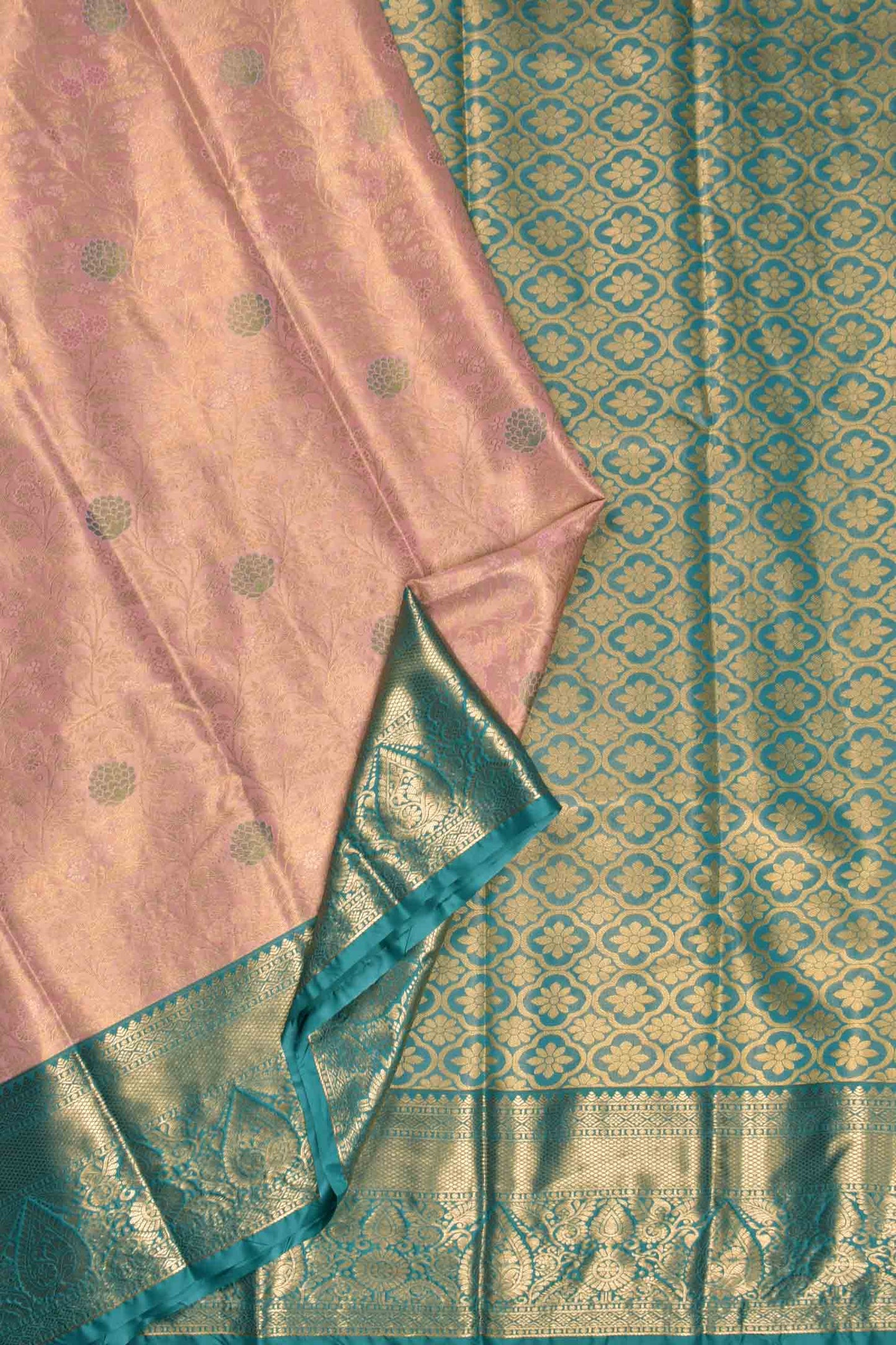 Light Pink Semi Silk Intricate Floral Body Contrast Zari Border Pallu Saree