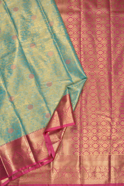 Light Green Semi Silk Rich Floral Body Contrast Zari Border Pallu Saree