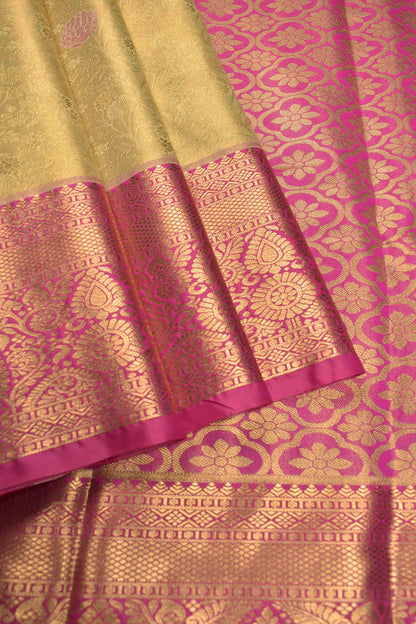 Golden Semi Silk Mini Contrast Florals Contrast Border Pallu Saree