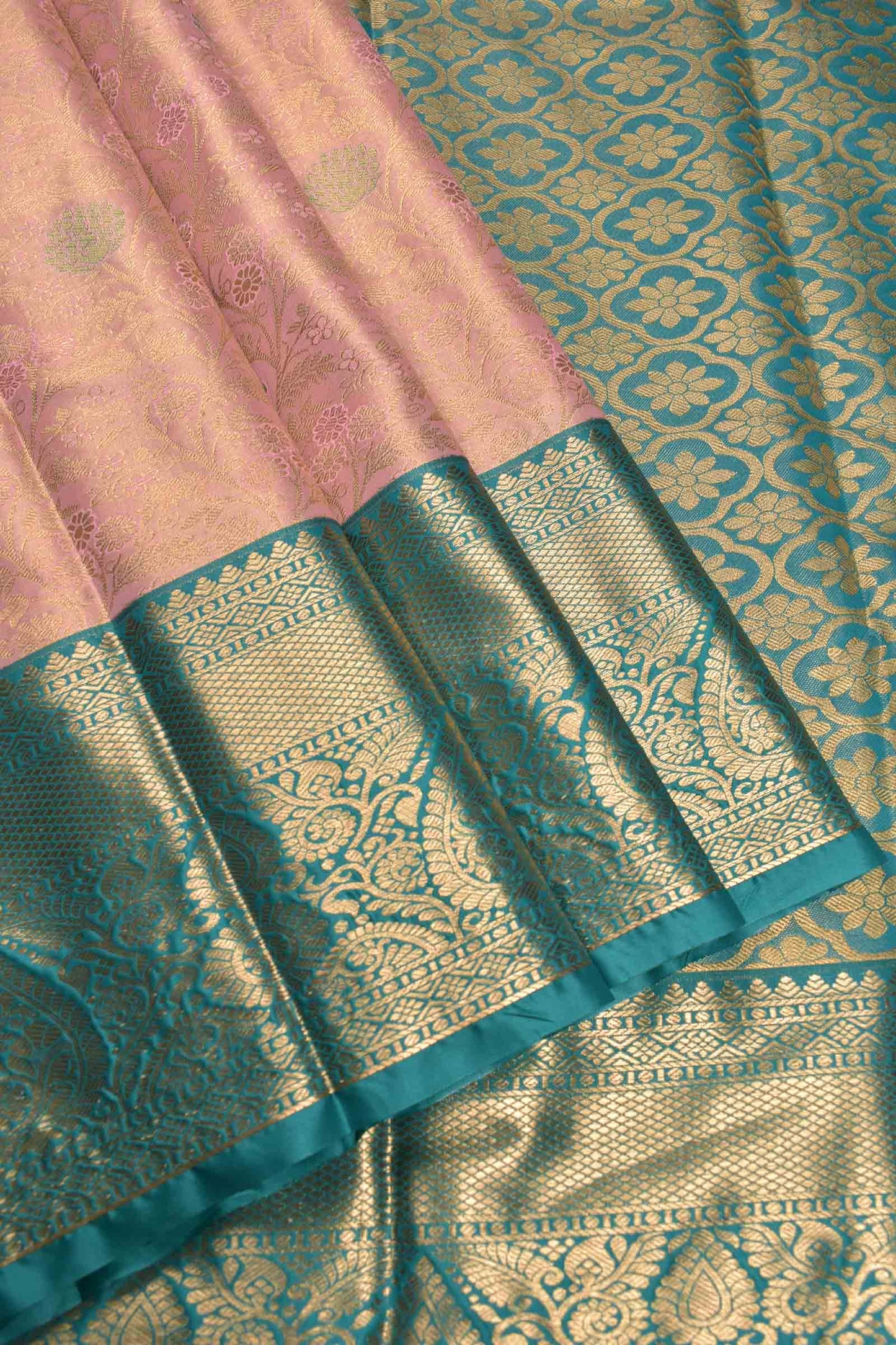Light Pink Semi Silk Intricate Floral Body Contrast Zari Border Pallu Saree
