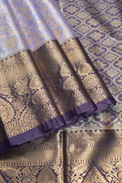 Light Voilet Semi Silk Intricate Floral Body Contrast Zari Border Pallu Saree
