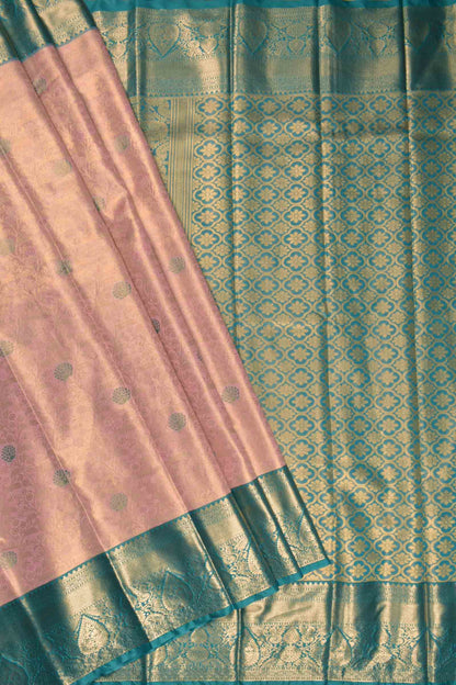 Light Pink Semi Silk Intricate Floral Body Contrast Zari Border Pallu Saree