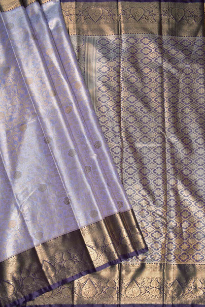 Light Voilet Semi Silk Intricate Floral Body Contrast Zari Border Pallu Saree