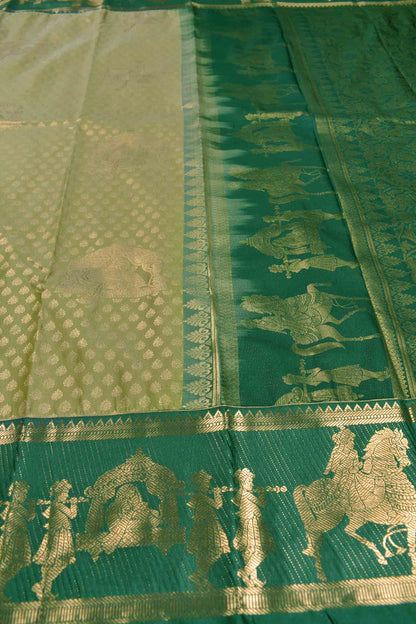Golden Light Green Semi Silk Contrast Green Palanquin Border Saree