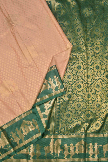 Light Pink Semi Silk Contrast Green Palanquin Border Pallu Saree