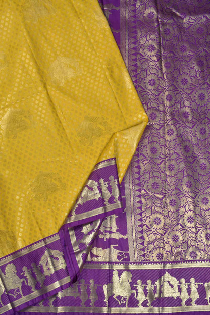 Golden Yellow Semi Silk Contrast  Palanquin Border Pallu Saree