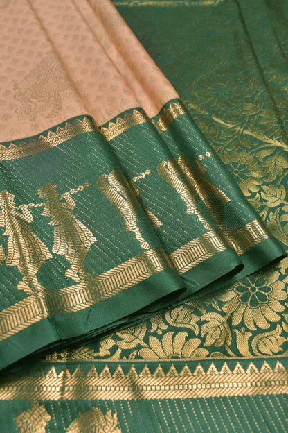 Light Pink Semi Silk Contrast Green Palanquin Border Pallu Saree