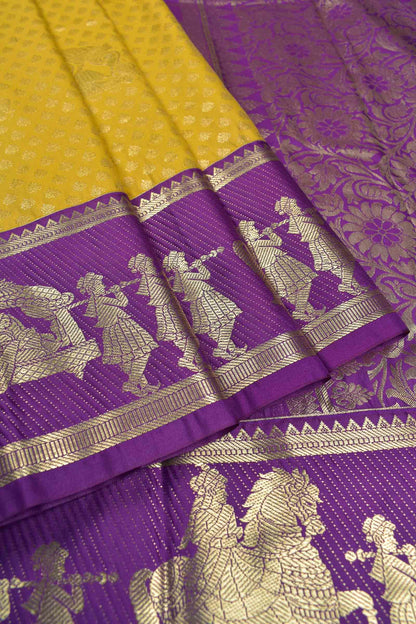 Golden Yellow Semi Silk Contrast  Palanquin Border Pallu Saree