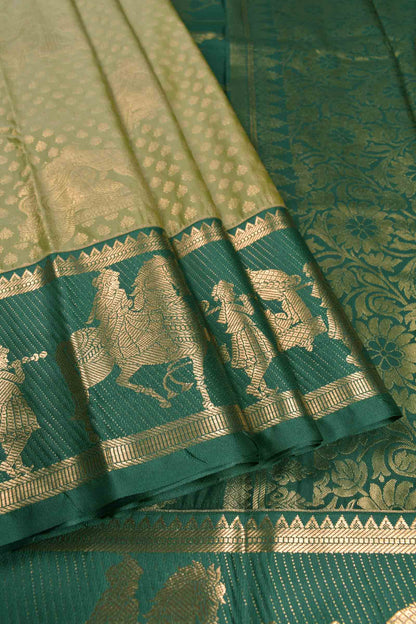 Golden Light Green Semi Silk Contrast Green Palanquin Border Saree