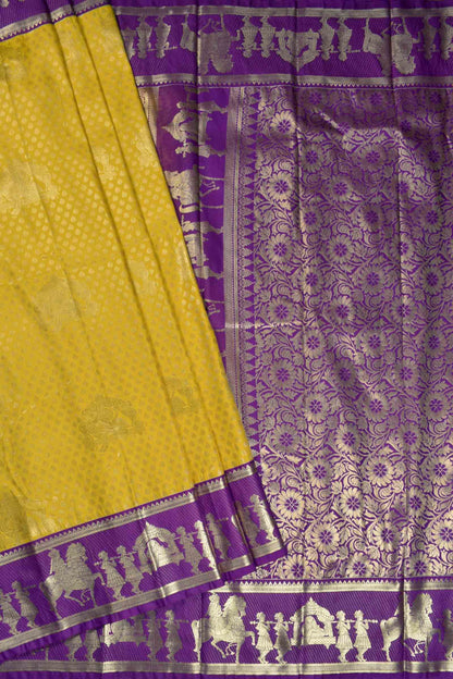 Golden Yellow Semi Silk Contrast  Palanquin Border Pallu Saree