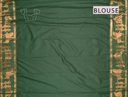 Light Pink Semi Silk Contrast Green Palanquin Border Pallu Saree