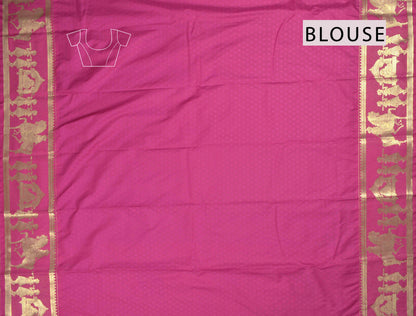 Golden Light Blue Semi Silk Contrast  Palanquin Border Pallu Saree