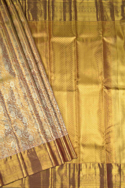 Golden Kanchipuram Bridal Pure Silk Rich Florals Maroon Zari Border Pallu Saree NAA163