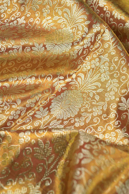 Golden Kanchipuram Bridal Pure Silk Rich Florals Maroon Zari Border Pallu Saree NAA163