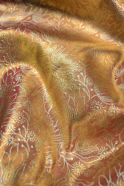 Golden Peach Kanchipuram Bridal Pure Silk Gold Flowers Body Zari Border Pallu Saree NAA215