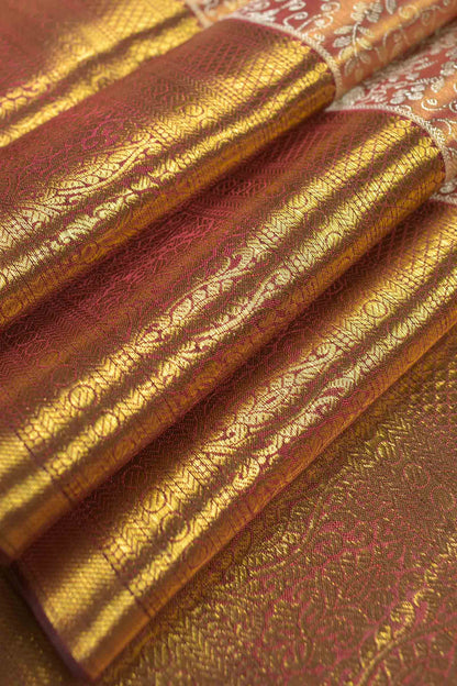 Golden Kanchipuram Bridal Pure Silk Rich Florals Maroon Zari Border Pallu Saree NAA163