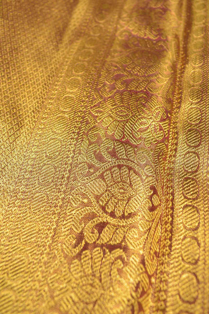 Golden Kanchipuram Bridal Pure Silk Rich Florals Maroon Zari Border Pallu Saree NAA163