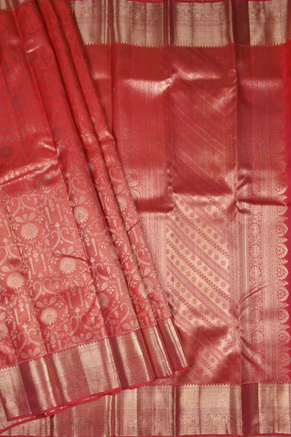 Red Kanchipuram Bridal Pure Silk Golden Florals Zari Border Saree NAA165