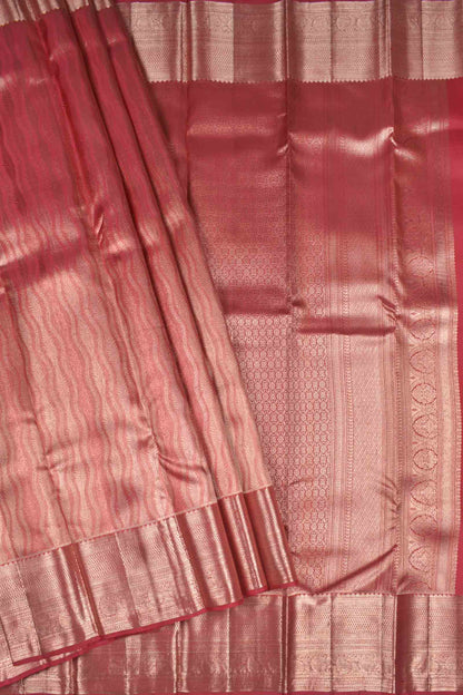 Golden Dark Pink Kanchipuram Bridal Pure Silk Fancy Vertical Waves  Zari Border Pallu Saree NAA166