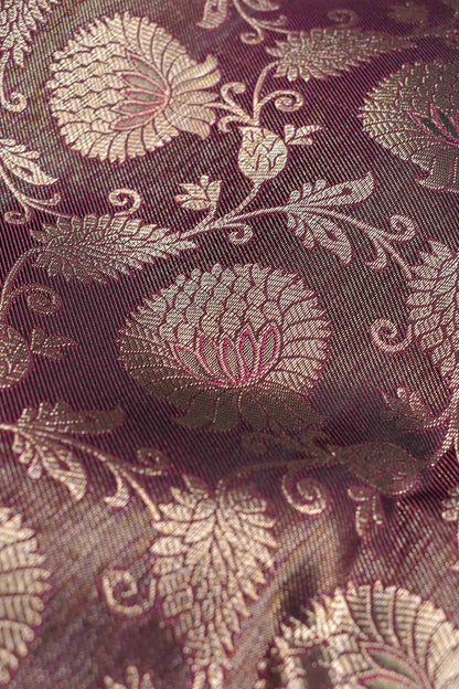 Golden Brown Kanchipuram Bridal Pure Silk Golden Florals Zari Border Saree NAA164