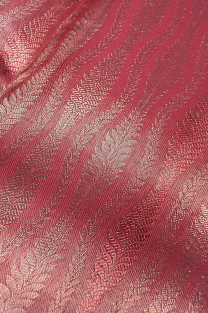 Golden Dark Pink Kanchipuram Bridal Pure Silk Fancy Vertical Waves  Zari Border Pallu Saree NAA166