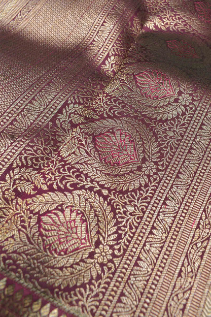 Golden Brown Kanchipuram Bridal Pure Silk Golden Florals Zari Border Saree NAA164