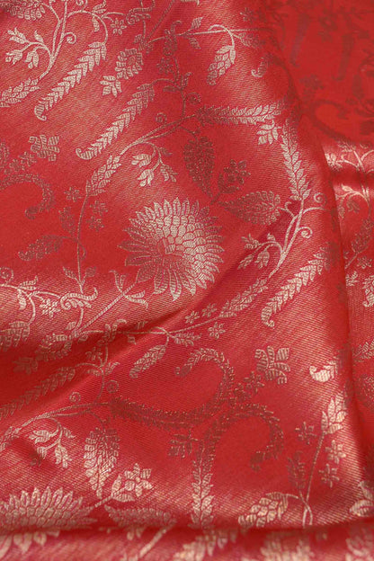 Red Kanchipuram Bridal Pure Silk Golden Florals Zari Border Saree NAA165