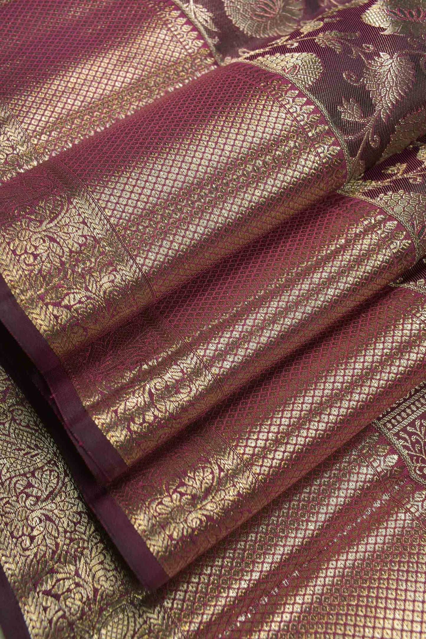 Golden Brown Kanchipuram Bridal Pure Silk Golden Florals Zari Border Saree NAA164