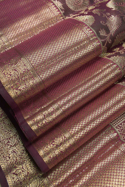 Golden Brown Kanchipuram Bridal Pure Silk Golden Florals Zari Border Saree NAA164