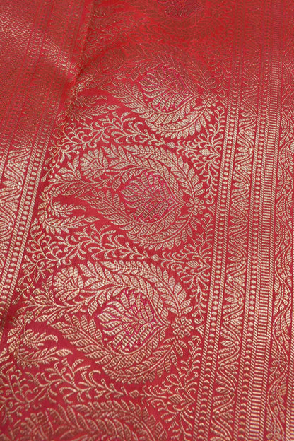 Red Kanchipuram Bridal Pure Silk Golden Florals Zari Border Saree NAA165