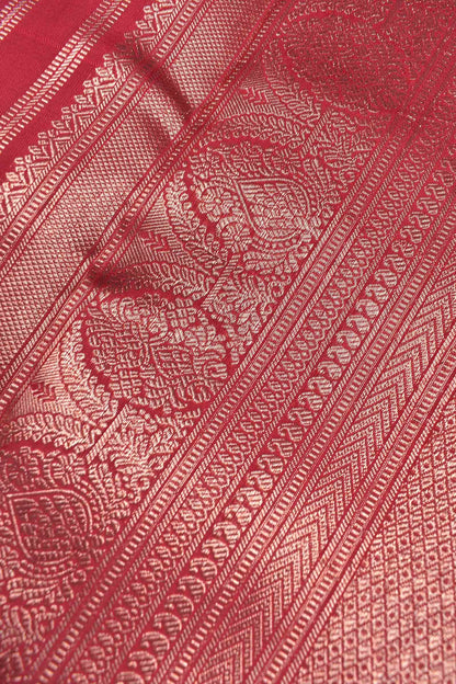 Golden Dark Pink Kanchipuram Bridal Pure Silk Fancy Vertical Waves  Zari Border Pallu Saree NAA166