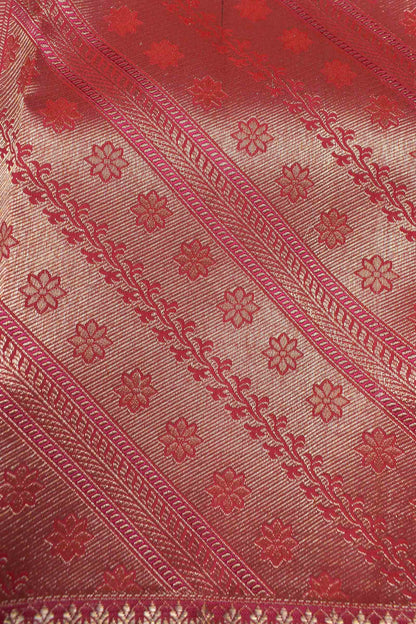 Red Kanchipuram Bridal Pure Silk Golden Florals Zari Border Saree NAA165