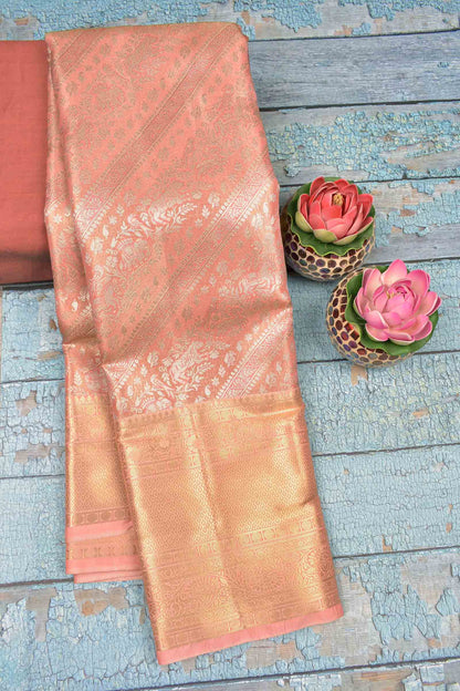 Golden Light Pink Semi Silk Tissue Fancy Animals Print Saree