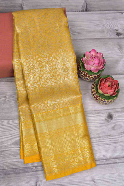 Golden Yellow Semi Silk Tissue Fancy Print Saree