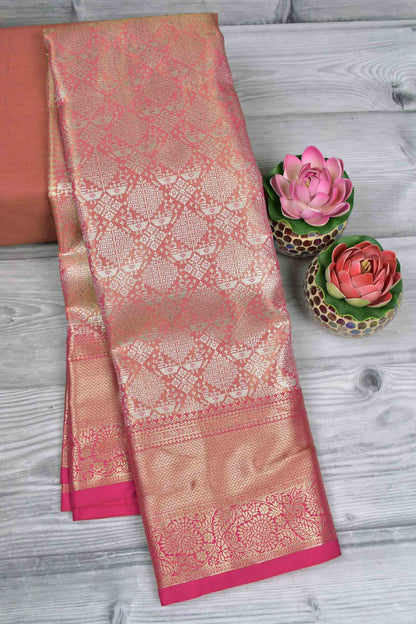 Golden Pink Semi Silk Tissue Fancy Print Pink Zari Border Pallu Saree