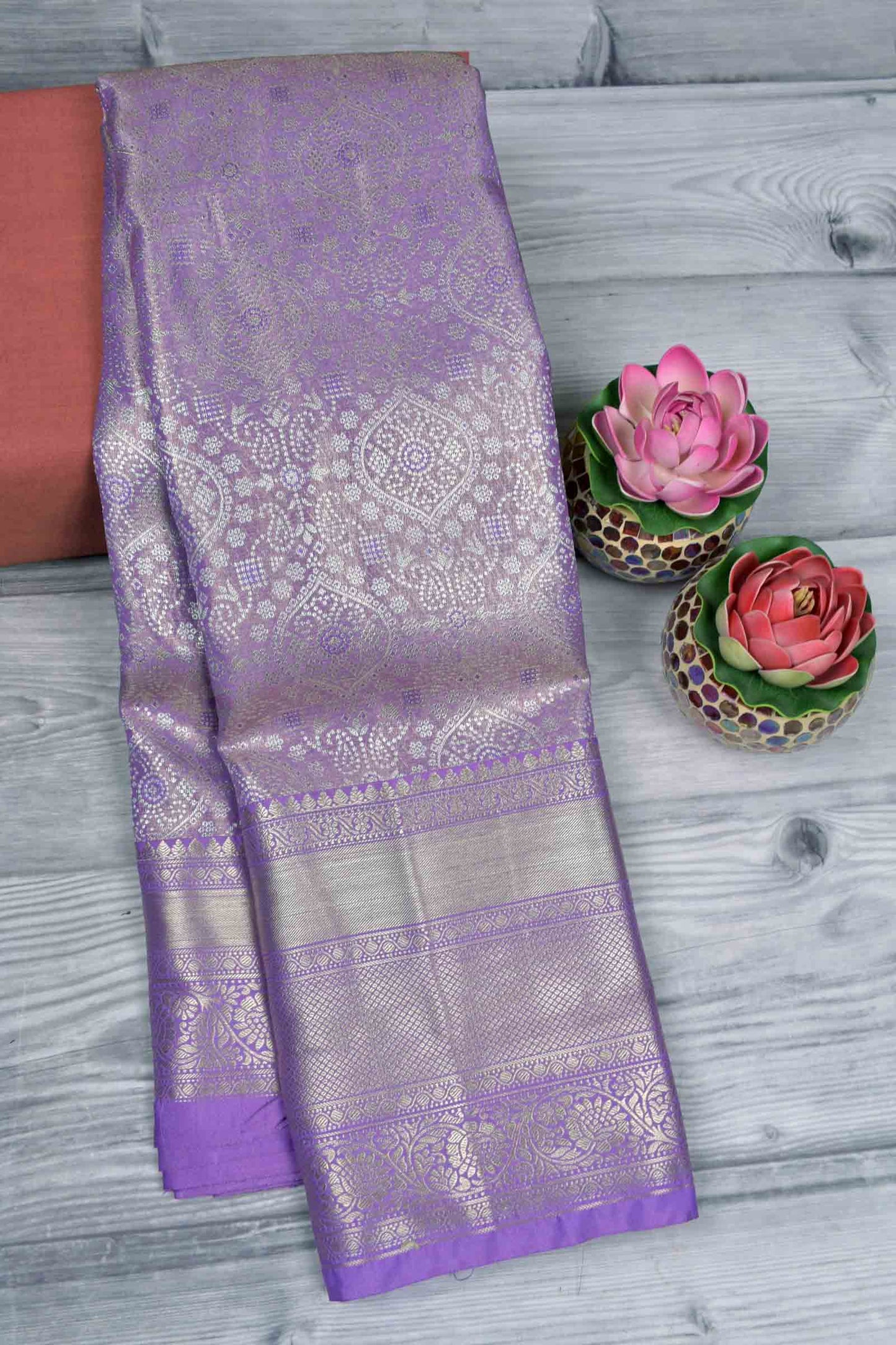 Light Voilet Semi Silk Tissue Fancy Print Saree