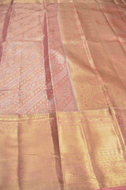 Golden Light Pink Semi Silk Tissue Fancy Animals Print Saree