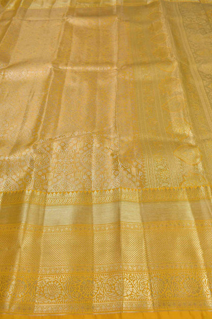 Golden Yellow Semi Silk Tissue Fancy Print Saree