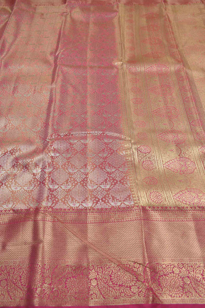 Golden Pink Semi Silk Tissue Fancy Print Pink Zari Border Pallu Saree