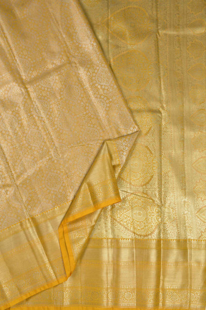 Golden Yellow Semi Silk Tissue Fancy Print Saree