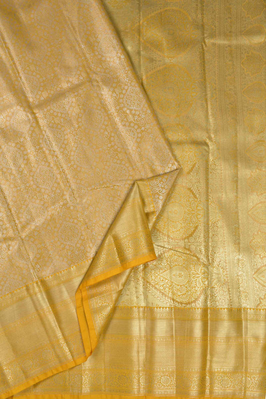 Golden Yellow Semi Silk Tissue Fancy Print Saree