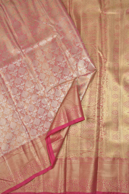Golden Pink Semi Silk Tissue Fancy Print Pink Zari Border Pallu Saree