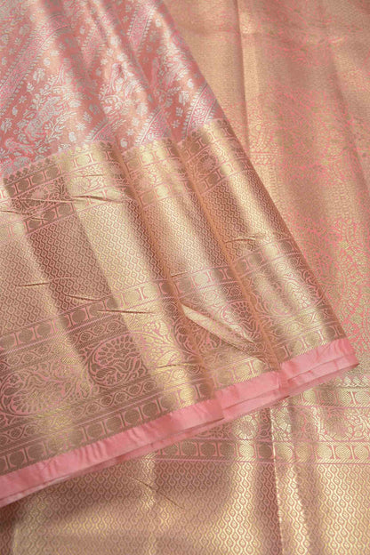 Golden Light Pink Semi Silk Tissue Fancy Animals Print Saree