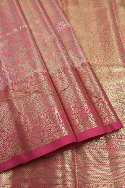 Golden Pink Semi Silk Tissue Fancy Print Pink Zari Border Pallu Saree