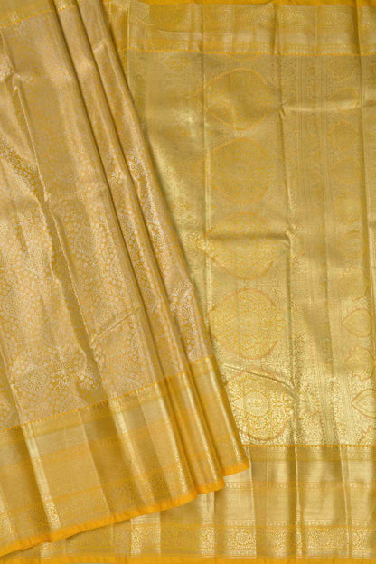 Golden Yellow Semi Silk Tissue Fancy Print Saree