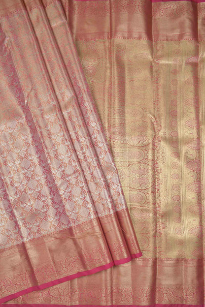 Golden Pink Semi Silk Tissue Fancy Print Pink Zari Border Pallu Saree