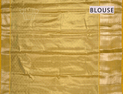 Golden Sandal Semi Tissue Silk Silver Zari Florals Print Yellow Zari Border Saree