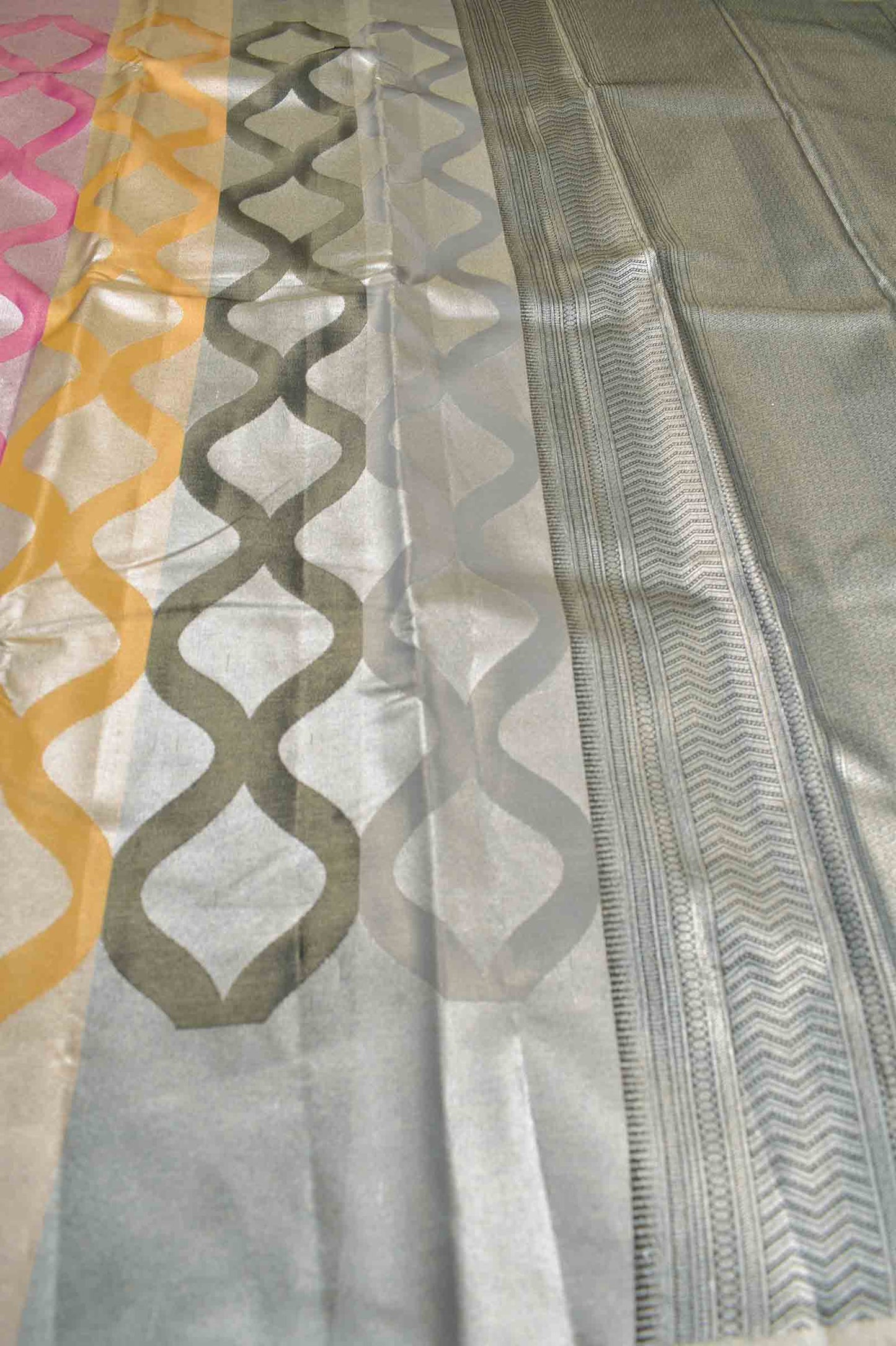 Multi Colour Semi Silk Tissue Fancy Print Silver Zari Pallu Saree