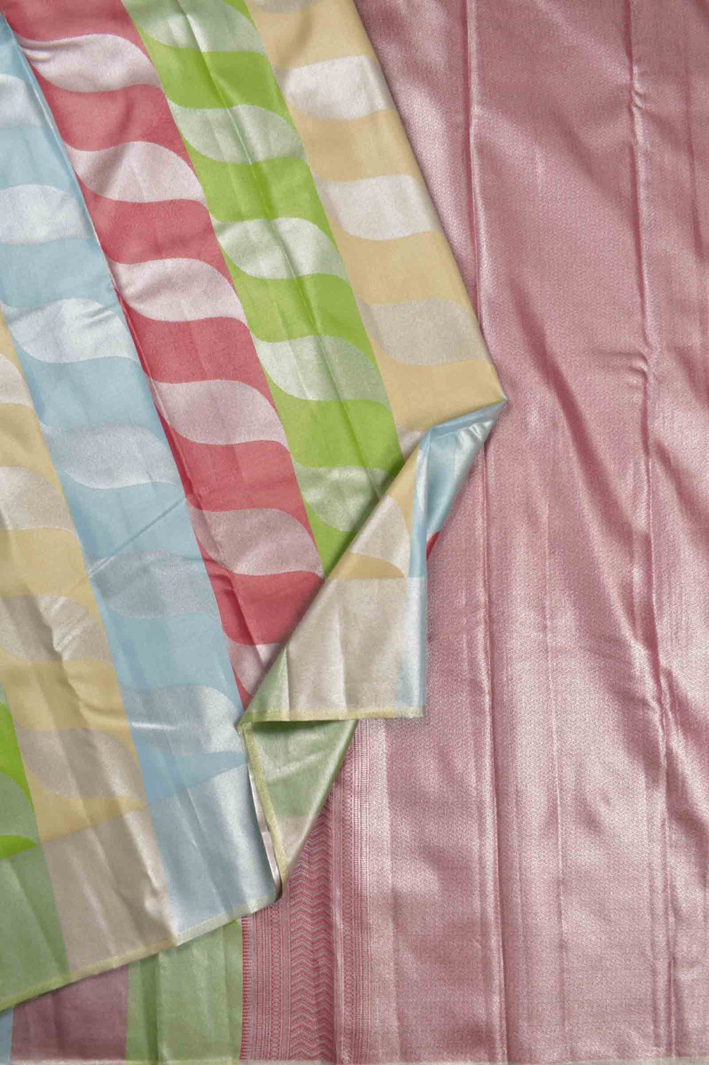 Multi Colour Semi Silk Tissue Fancy Leaves Print Pink Zari Pallu Saree