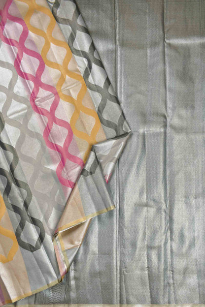 Multi Colour Semi Silk Tissue Fancy Print Silver Zari Pallu Saree